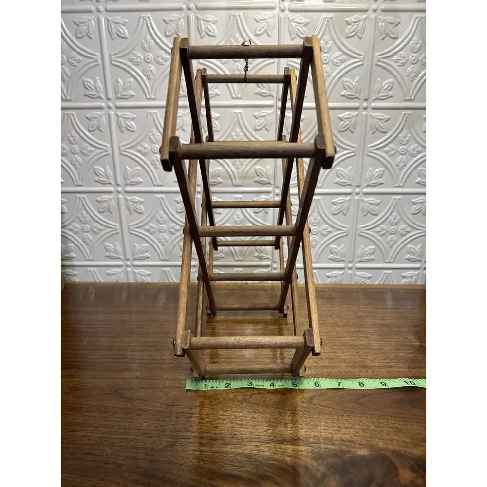 Vintage Wood Wine Rack 5 Bottle Expanding Folding Accordion Style Holder Barware